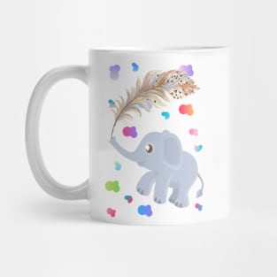 Adorable kawaii baby elephant and feather watercolour Mug